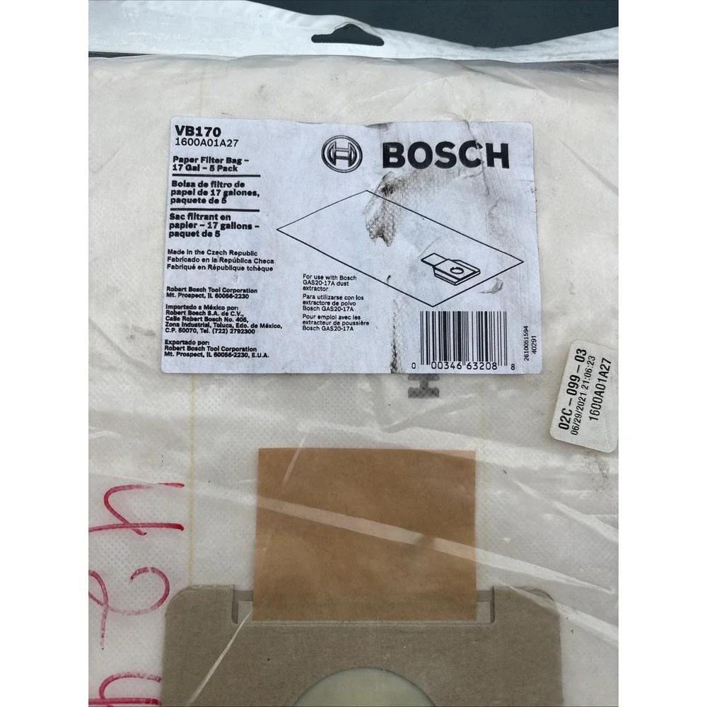 BOSCH VB170 Vac Bag For Hndheld Vac, Shop Vacuum,PK5 499K58